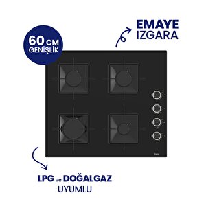 Ss205 Siyah Cam Ankastre Ocak - Kare Emaye Izgara 60 Cm