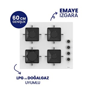 Ss206 Beyaz Cam Ankastre Ocak - Kare Emaye Izgara 60 Cm