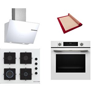 Beyaz 3 Lü Ankastre Set 495 ( Hua717bv0t - Pop6c2p31o - Dwk66pj20t ) - Buhar Destekli - Pişirme Matı Ile
