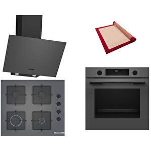 Gri 3 Lü Ankastre Set 481 ( Hua717bn0t - Pop6c9p31o - Dwk64pj70t ) - Buhar Destekli - Fırın Matı Ile