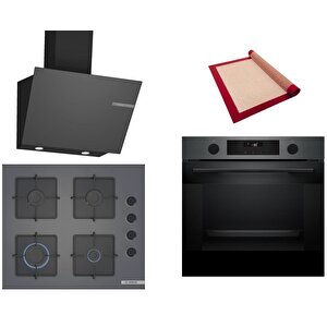 Gri 3 Lü Ankastre Set 497 ( Hua736eg0t - Pop6c9p31o - Dwk66pj70t ) - Buhar Destekli - Pişirme Matı Ile