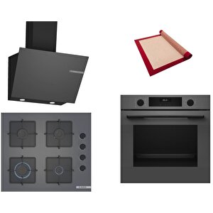 Gri 3 Lü Ankastre Set 493 ( Hua717bn0t - Pop6c9p31o - Dwk66pj70t ) - Buhar Destekli - Pişirme Matı Ile