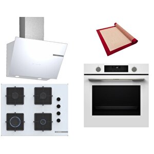 Beyaz 3 Lü Ankastre Set 561 ( Hua736ev0t - Pop7c2p31o - Dwk66pj20t ) 67cm Ocak - Buhar Destekli - Pişirme Matı Ile