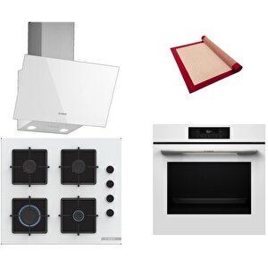 Beyaz 3 Lü Ankastre Set 491 ( Hjg852yw0t - Pop6c2p31o - Dwk63pj20t ) - 3d Fry Hava Ile Kızartma - Fırın Matı Ile