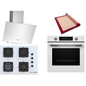 Beyaz 3 Lü Ankastre Set 521 ( Hua717bv0t - Poh7c2p31o - Dwk64pj20t ) 67cm Wok Bek Ocak - Buhar Destekli Fırın - Pişirme Matı Ile