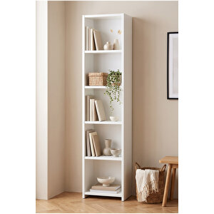 Kitaplık 5 Raflı Dar Açık Raf Kitap Dekorasyon Rafı Ofis Salon Çalışma Odası Kitaplığı Beyaz 38 Cm