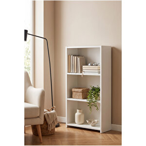 Kitaplık 3 Raflı Alçak Açık Raf Okuma Köşesi Kitap Dekorasyon Rafı Salon Çocuk Odası Kitaplığı Beyaz 57 Cm