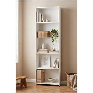 Kitaplık 5 Raflı Açık Raf Kitap Dosya Dekorasyon Rafı Ofis Salon Çalışma Odası Kitaplığı Beyaz 57 Cm