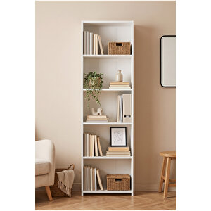 Kitaplık 5 Raflı Açık Raf Kitap Dosya Dekorasyon Rafı Ofis Salon Çalışma Odası Kitaplığı Beyaz 57 Cm