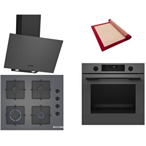 Gri 3 Lü Ankastre Set 486 ( Hua736en0t - Pop6c9p31o - Dwk64pj70t ) - Buhar Destekli - Fırın Matı Ile