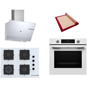 Beyaz 3 Lü Ankastre Set 581 ( Hua717bv0t - Pop7c2p31o - Dwk67pj20t ) 67cm Ocak - Buhar Destekli - Pişirme Matı Ile