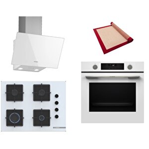 Beyaz 3 Lü Ankastre Set 573 ( Hua736ev0t - Pop7c2p31o - Dwk63pj20t ) 67cm Ocak - Buhar Destekli - Pişirme Matı Ile
