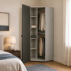 Oryana Ayna Kapaklı Köşe Gardırop - Trend Gri 90x210x90 Cm