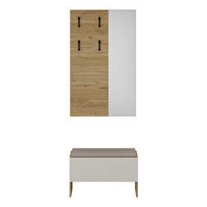 Porto 4 Askılı Aynalı Vestiyer Panosu - Florida Meşe 72x117x3 Cm