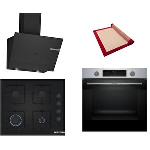 Siyah 3 Lü Ankastre Set 506 ( Hua717br0t - Pop6c6p31o - Dwk67pj60t ) - Buhar Destekli - Pişirme Matı Ile
