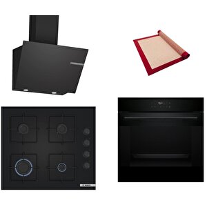 Siyah 3 Lü Ankastre Set 500 ( Hjg852yb0t - Pop6c6p31o - Dwk66pj60t ) - 3d Fry Hava Ile Kızartma - Pişirme Matı Ile