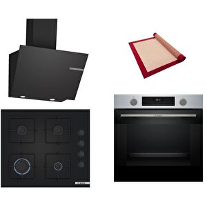 Siyah 3 Lü Ankastre Set 494 ( Hua717br0t - Pop6c6p31o - Dwk66pj60t ) - Buhar Destekli - Pişirme Matı Ile