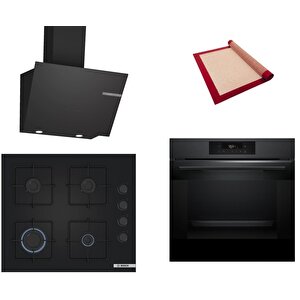 Siyah 3 Lü Ankastre Set 502 ( Hjg852yt0t - Pop6c6p31o - Dwk66pj60t ) - 3d Fry Hava Ile Kızartma - Pişirme Matı Ile