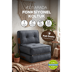 Pufymax Comfy Plus Minder Koltuk Modüler Yer Koltuğu Sırt Destekli Oturma Minderi 75x75x85cm Yıkanabilir Fermuarlı Gri