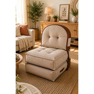 Pufymax Comfy Zen Oval Bohem Tekli Koltuk Yatak Olabilen Katlanır Berjer & Modüler Yer Yatağı 75x75x 90 Cm Altın