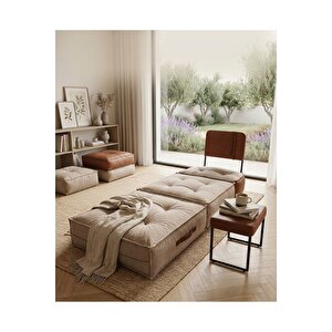 Pufymax Comfy Zen Oval Bohem Tekli Koltuk Yatak Olabilen Katlanır Berjer & Modüler Yer Yatağı 75x75x 90 Cm Altın