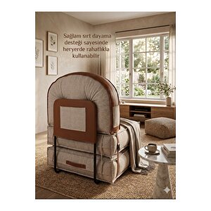 Pufymax Comfy Zen Oval Bohem Tekli Koltuk Yatak Olabilen Katlanır Berjer & Modüler Yer Yatağı 75x75x 90 Cm Altın