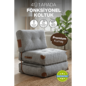 Pufymax Comfy Bohem Koltuk Yatak Olabilen Katlanır Berjer & Modüler Yer Yatağı 75x75x 85 Cm Keten Gri