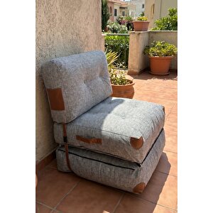Pufymax Comfy Bohem Koltuk Yatak Olabilen Katlanır Berjer & Modüler Yer Yatağı 75x75x 85 Cm Keten Gri