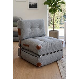 Pufymax Comfy Bohem Koltuk Yatak Olabilen Katlanır Berjer & Modüler Yer Yatağı 75x75x 85 Cm Keten Gri