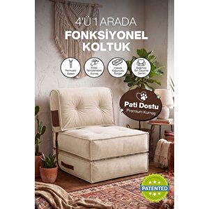 Pufymax Comfy Plus Minder Koltuk Modüler Yer Koltuğu Sırt Destekli Oturma Minderi 75x75x85cm Yıkanabilir Fermuarlı Krem
