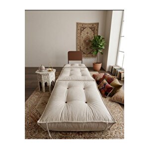 Pufymax Comfy Zen Oval Bohem Tekli Koltuk Yatak Olabilen Katlanır Berjer & Modüler Yer Yatağı 75x75x 90 Cm Ekru