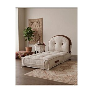 Pufymax Comfy Zen Oval Bohem Tekli Koltuk Yatak Olabilen Katlanır Berjer & Modüler Yer Yatağı 75x75x 90 Cm Ekru