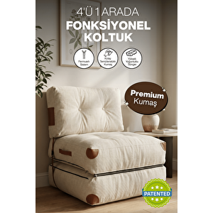 Pufymax Comfy Bohem Koltuk Yatak Olabilen Katlanır Berjer & Modüler Yer Yatağı 75x75x 85 Cm Keten Krem
