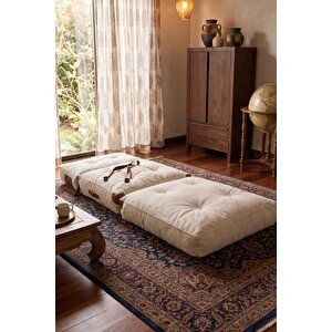 Pufymax Comfy Bohem Koltuk Yatak Olabilen Katlanır Berjer & Modüler Yer Yatağı 75x75x 85 Cm Keten Krem