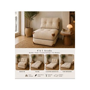 Pufymax Comfy Bohem Koltuk Yatak Olabilen Katlanır Berjer & Modüler Yer Yatağı 75x75x 85 Cm Keten Krem