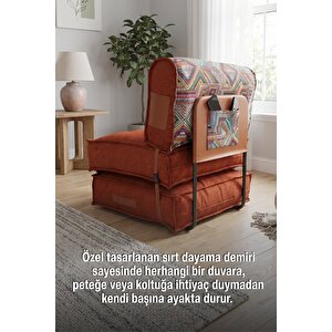 Pufymax Comfy Plus Minder Koltuk Modüler Yer Koltuğu Sırt Destekli Oturma Minderi 75x75x85cm Yıkanabilir Fermuarlı Kiremit