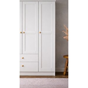Spri̇ng 4 Kapakli Gardirop - Mat Beyaz - Çekmeceli̇ - Rafli - Boyali Kapak 180 cm