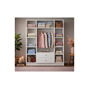 Spri̇ng 4 Kapakli Gardirop - Mat Beyaz - Çekmeceli̇ - Rafli - Boyali Kapak 180 cm