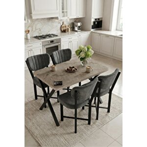 Falez Elma 110x70 Cm Masa Takımı 4 Sandalyeli Modern Mutfak Balkon Kafe Yemek Masası Seti Traverten - Antrasit 9887