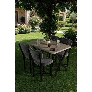 Falez Elma 110x70 Cm Masa Takımı 4 Sandalyeli Modern Mutfak Balkon Kafe Yemek Masası Seti Traverten - Antrasit 9887