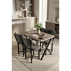 Falez Elma 110x70 Cm Masa Takımı 4 Sandalyeli Modern Mutfak Balkon Kafe Yemek Masası Seti Traverten - Antrasit 9887