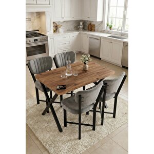 Falez Elma 110x70 Cm Masa Takımı 4 Sandalyeli Modern Mutfak Balkon Kafe Yemek Masası Seti Atlantik Çam - Gri 9884