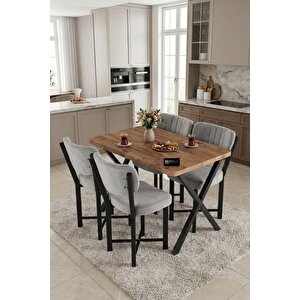 Falez Elma 110x70 Cm Masa Takımı 4 Sandalyeli Modern Mutfak Balkon Kafe Yemek Masası Seti Atlantik Çam - Gri 9884