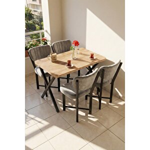 Falez Elma 110x70 Cm Masa Takımı 4 Sandalyeli Modern Mutfak Balkon Kafe Yemek Masası Seti Atlantik Çam - Gri 9884