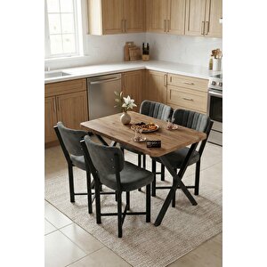 Falez Elma 110x70 Cm Masa Takımı 4 Sandalyeli Modern Mutfak Balkon Kafe Yemek Masası Seti Atlantik Çam - Antrasit 9885