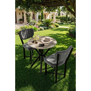 Falez 70 Cm Yuvarlak Mutfak Masası Metal Ayaklı Modern Yemek Balkon Bahçe Kafe Masası Traverten 9821