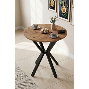 Falez 70 Cm Yuvarlak Mutfak Masası Metal Ayaklı Modern Yemek Balkon Bahçe Kafe Masası Atlantik Çam 9820