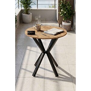 Falez 70 Cm Yuvarlak Mutfak Masası Metal Ayaklı Modern Yemek Balkon Bahçe Kafe Masası Atlantik Çam 9820