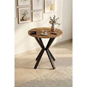 Falez 70 Cm Yuvarlak Mutfak Masası Metal Ayaklı Modern Yemek Balkon Bahçe Kafe Masası Atlantik Çam 9820