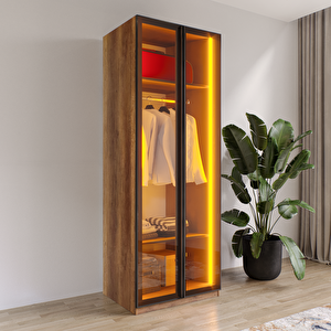 Aura 2 Füme Camlı Alimünyum Kapaklı Çekmecesiz Giyinme Dolabı Led Askılıklı Tamamı Mdf
